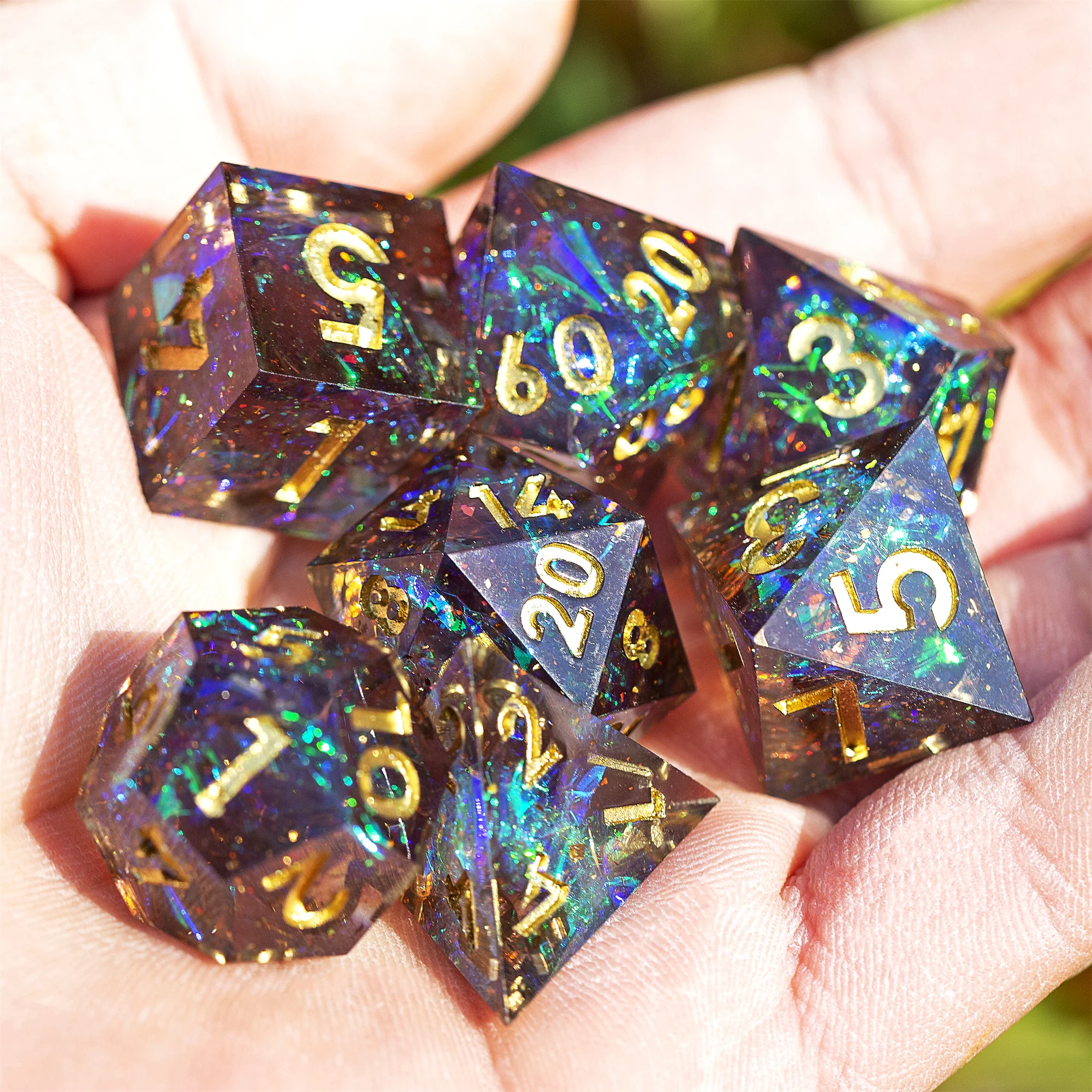 MINI PLANET Colored Galaxy DND Dice Set Polyhedral Resin Dice  with Sharp Edges For TRPG Wholesale Custom DND Dice Set Games