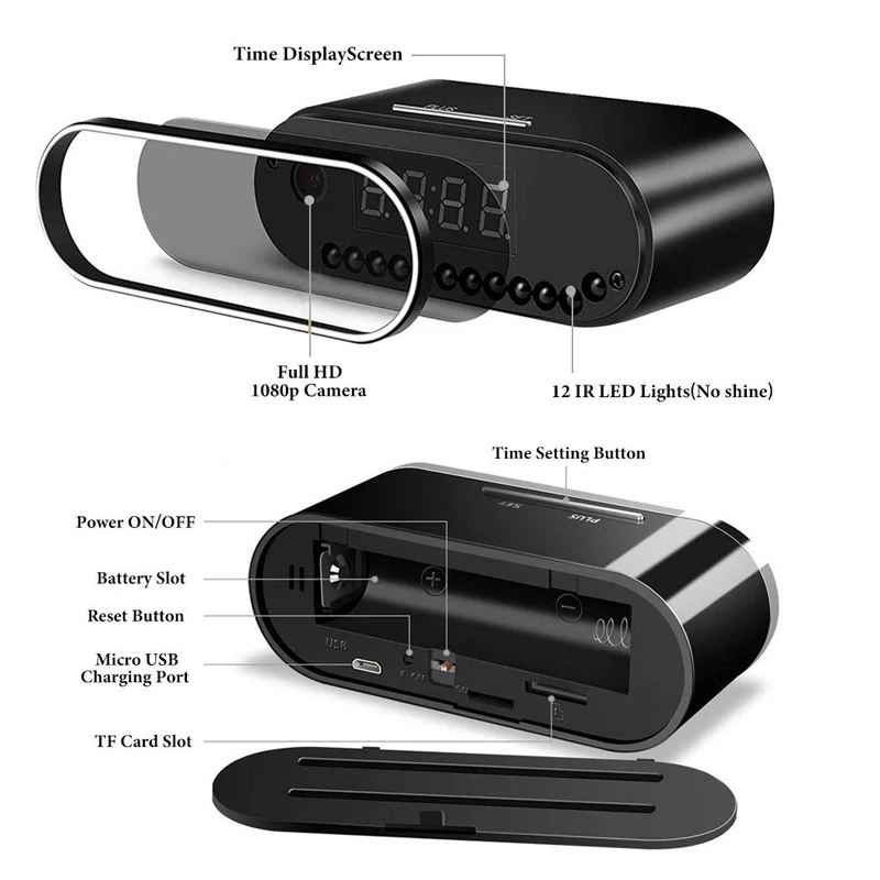 WIFI Desk Clock Hidden Spy Camera HD 1080P Wireless Home Security Mini Desk Clock Alarm IR  Video Recorder