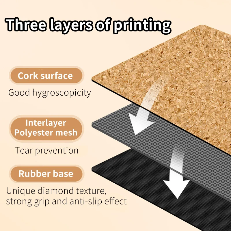 Hot Sale Eco-Friendly Yoga Mat Custom Size Cork Rubber Non-Slip Fitness Gift with Custom Design and Laser Engraving