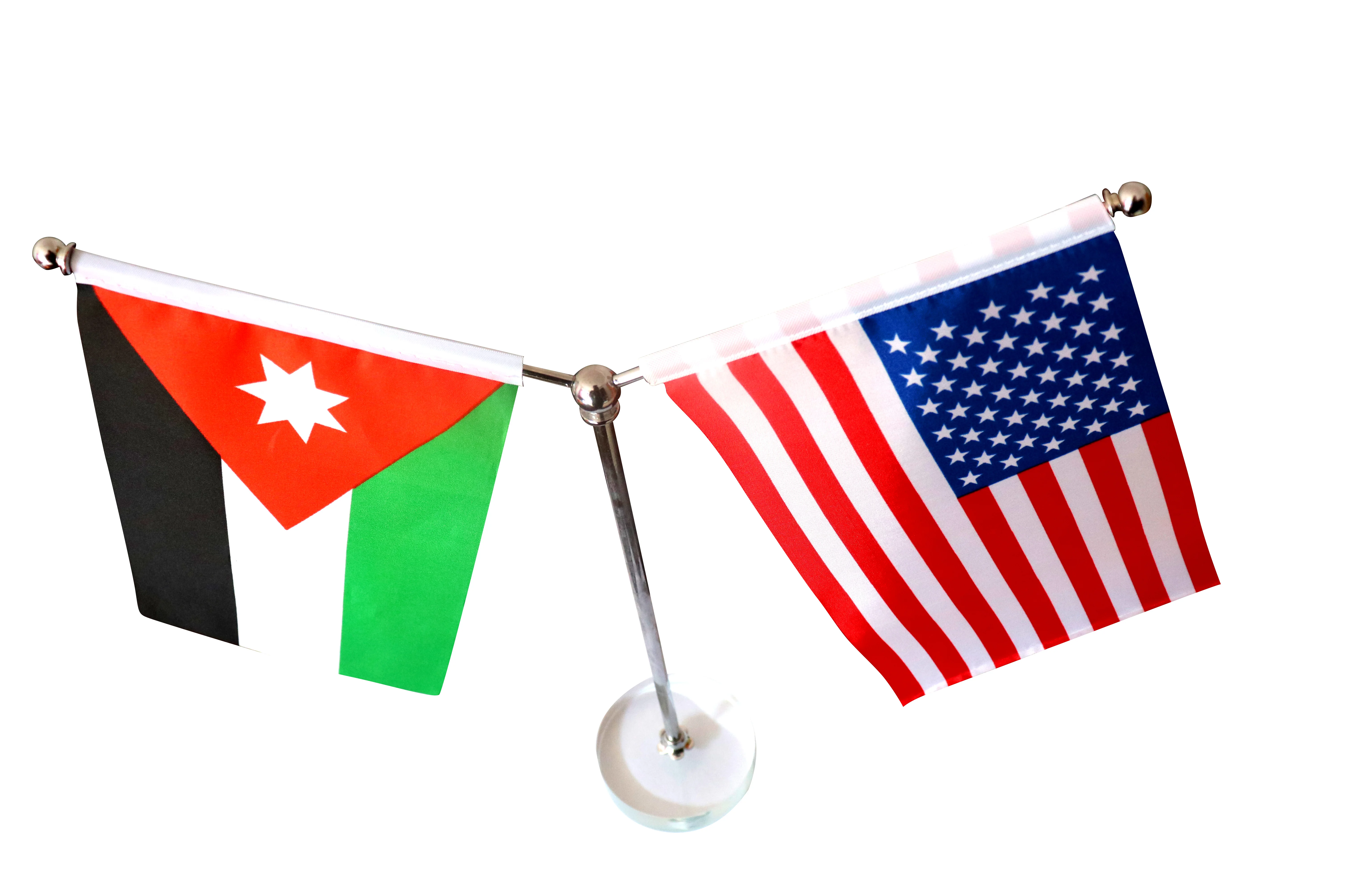 crystal glass base stainless steel table flagpole with custom polyester national desktop flag