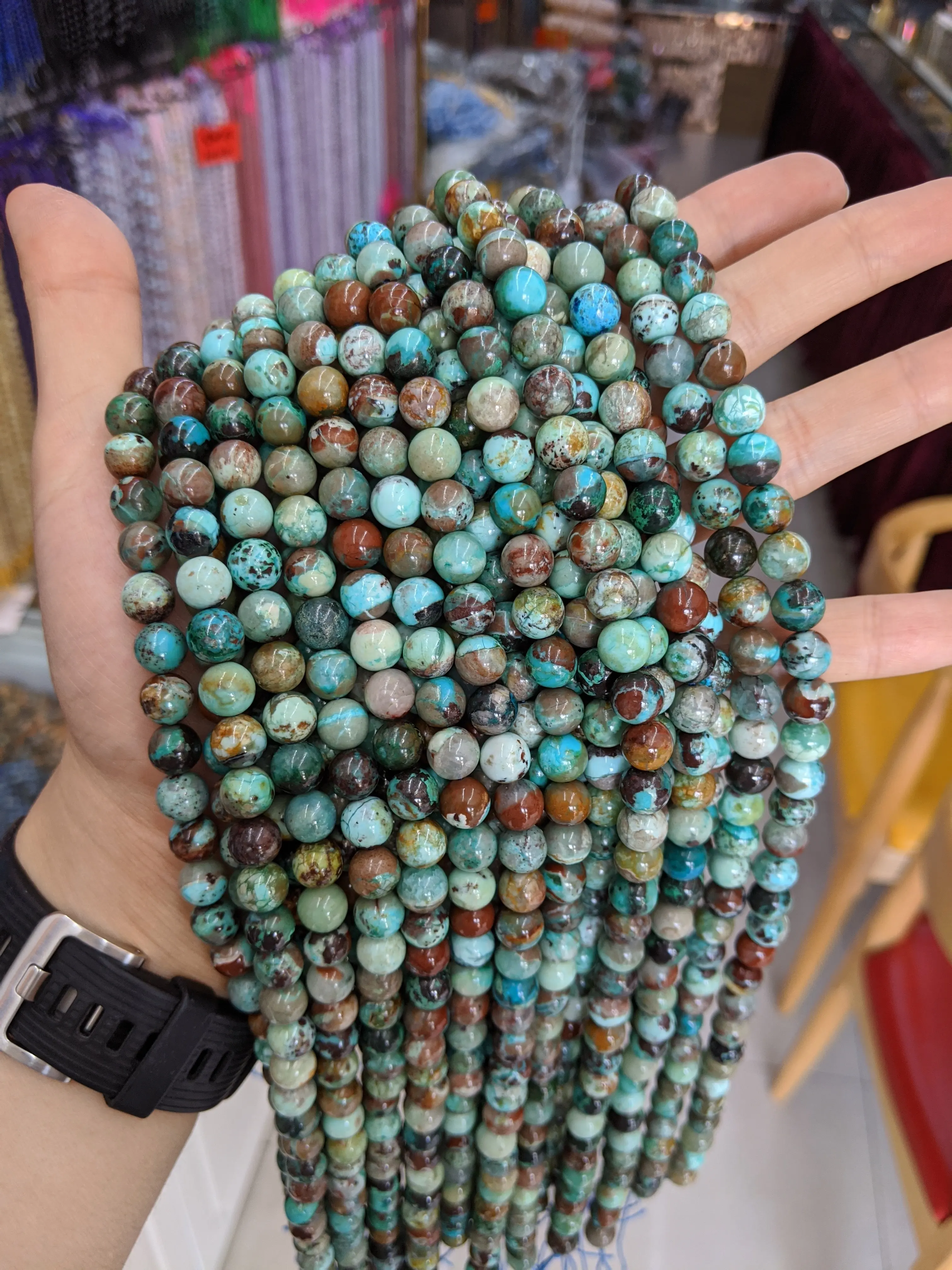 Natural Stone Gemstone Loose Round 6/8/10mm Beads Strand Green Turquoise Chrysocolla Azurite