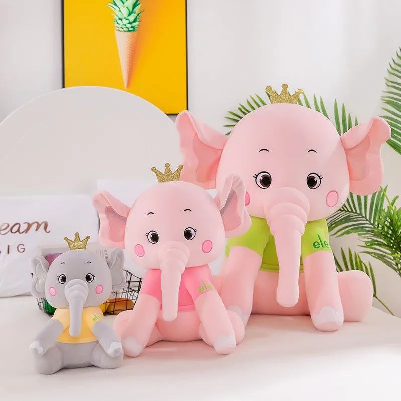 HECION Kids Sleeping Accompany Bedding Pillow Home Sofa Decoration Doll Sofa Pillow Cute Elephant With Crown Plush Stuffed Toy
