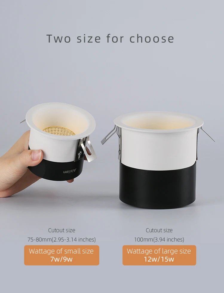 Aisilan smart home 100mm cut out ultra thin deep Recessed 12w dali 0-10v dimmable led ceiling spotlight retrofit led downlight