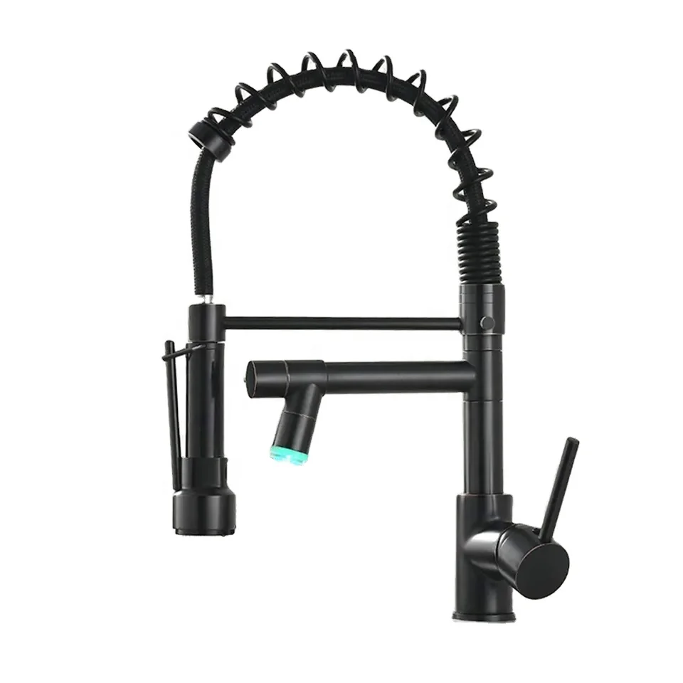 WT-K01 2023 Led Light Spring Pull Out With Sprayer Brass Kitchen Faucets Mixers taps