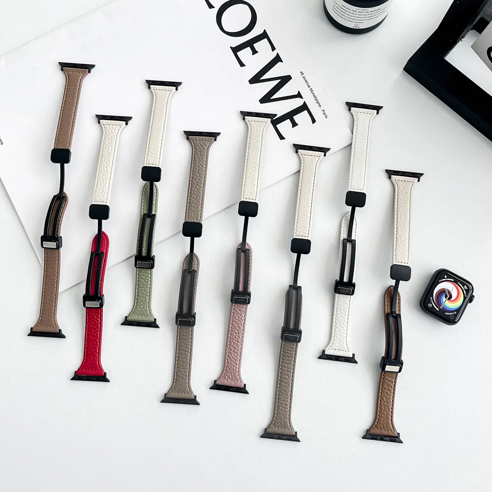 HMJ luxury colorful belt bracelet smart watch band retro curved end leather watch strap for apple watch leather band magnet