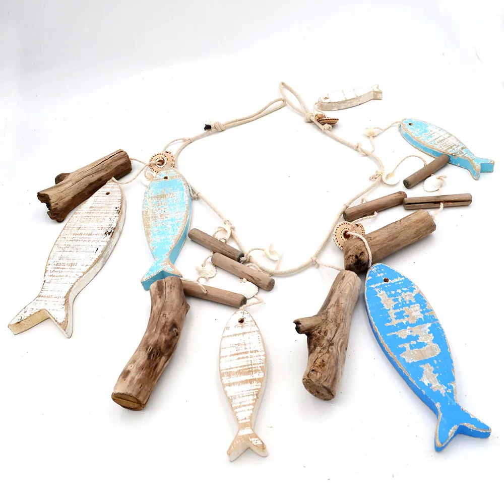 Fish and driftwood strung together new design nature wooden decorative wall hanging