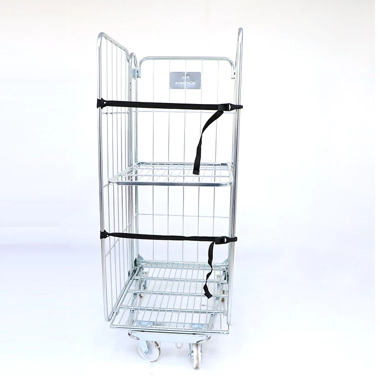 Chinese Manufacturer Industry Warehouse Transportation Roll Cage Galvanized Steel Foldable Roll Cage Trolley