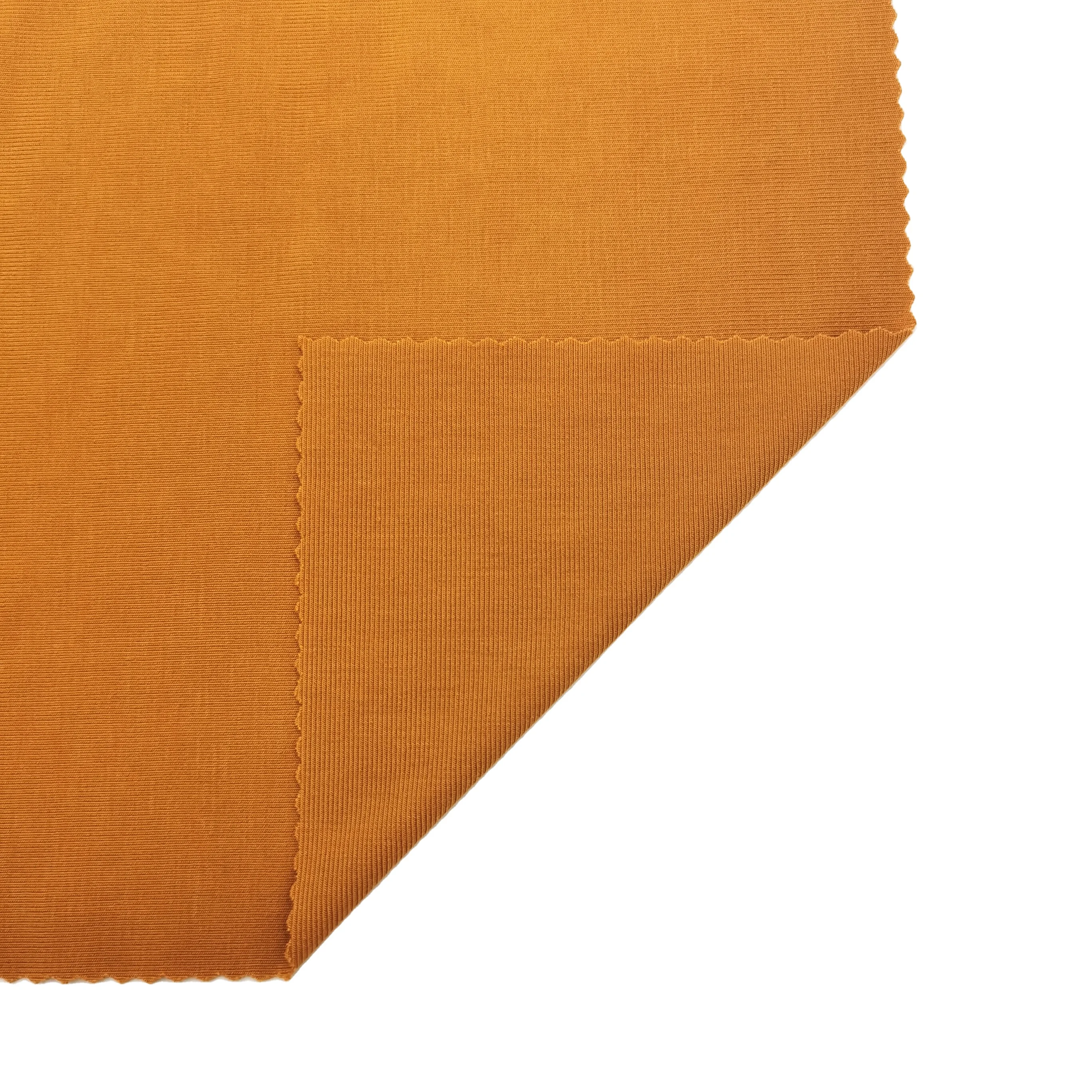 Green natural yarn dyed fabric knitted rib fabric  stripe rib 2*2 bamboo rib fabric for dress