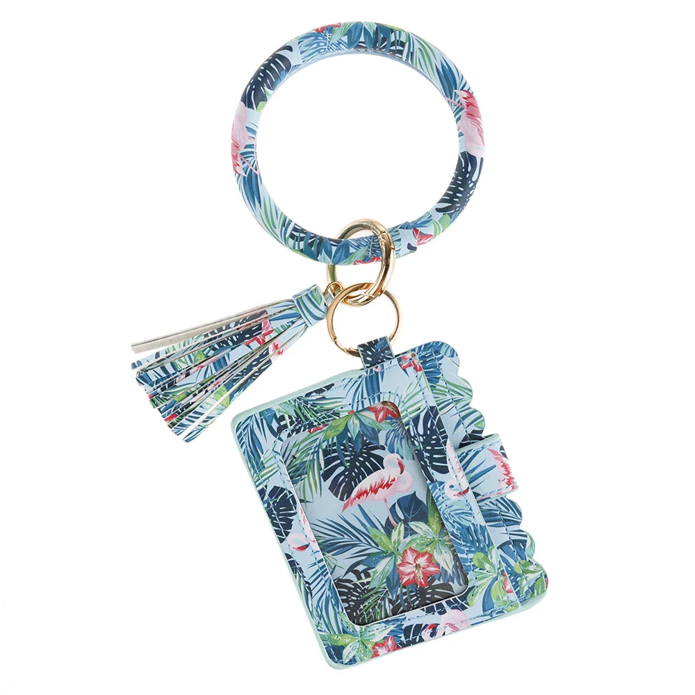 
Amazon Hot Selling PU Leather Wristlet Bracelet Keychain Card Credit Card Holder Tassel Bangle Wallet Purse for Women 