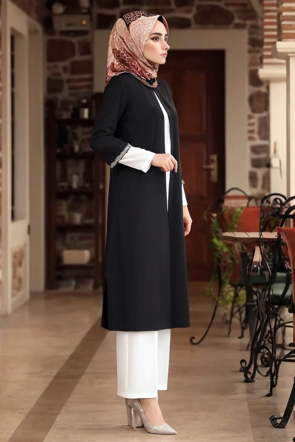 Dubai Islamic Fashion Muslim Soft Cardigan Women Muslim Abaya Round Neck Long Sleeve Dress Plus Pants 3 Piece