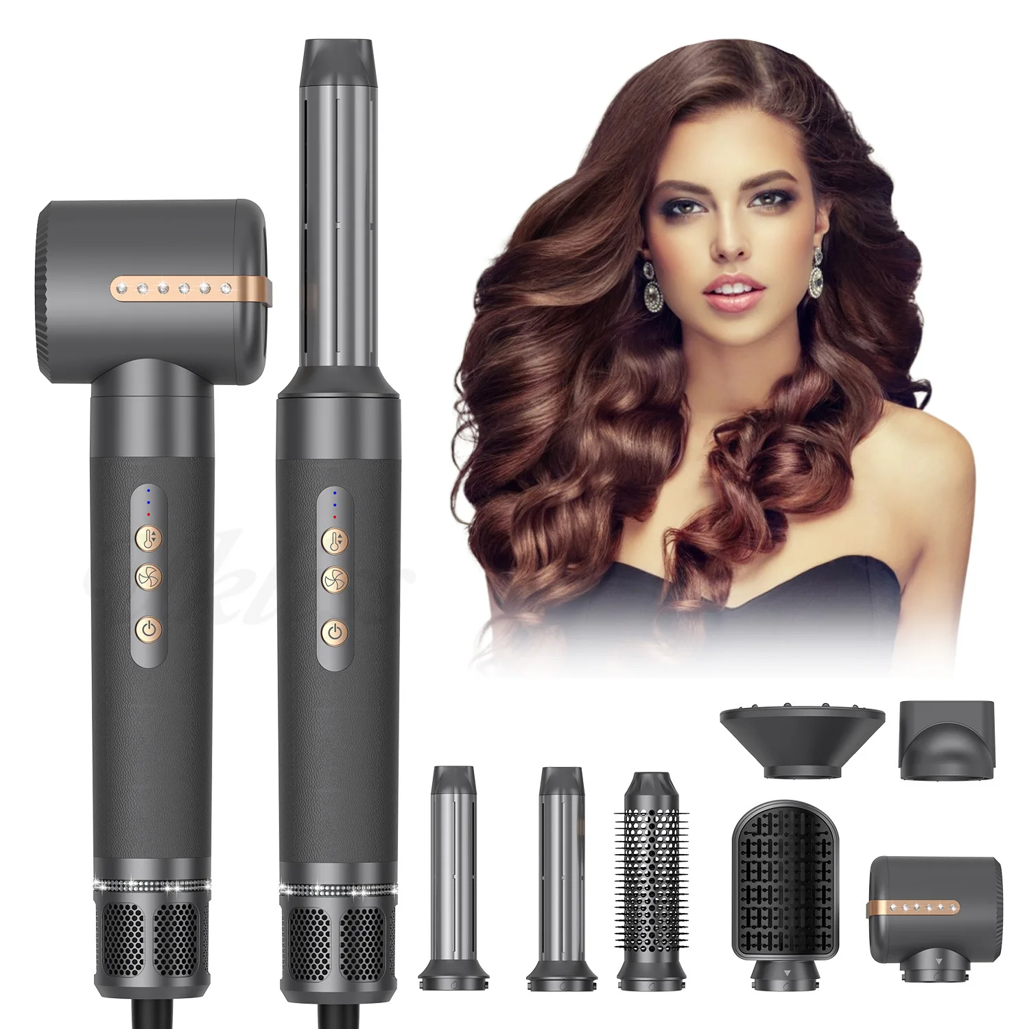 Hair curler Negative ion 7 in 1 Hair Dryer set Blow Dryer Hair Curling Iron Rotating Brush Hairdryer Professional hot air brush