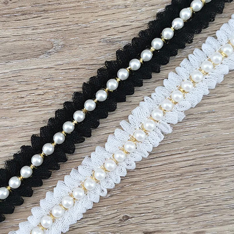 (1 Yard/Pack) 20mm Pearl Gold Line Decoration Lace Fabric Wrapping Gift Ribbons Crafts Material Accessories Handmade Wholesale