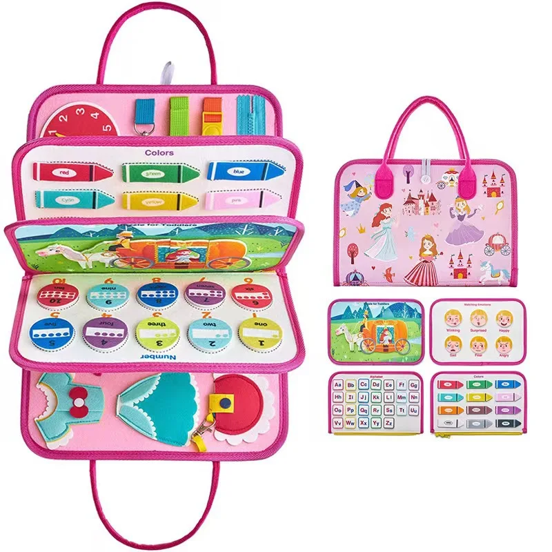 New Educational Busy Board Book Kids Sensory Montessori Travel Toys Activities Learning Board Felt Toddler Busy Board For Kid