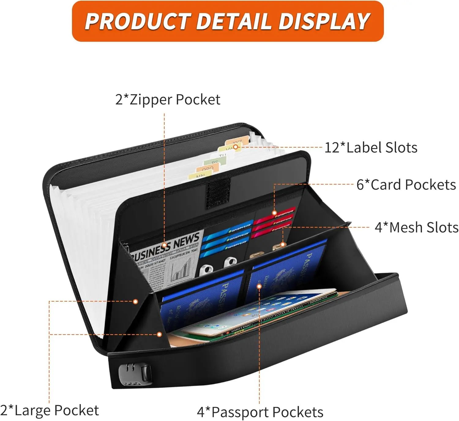Accordion File Organizer 13 Fireproof Pockets Expanding File Folder Lock Business Home Double Compartment Document File