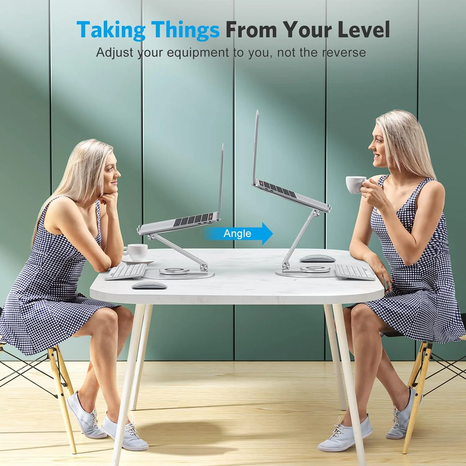 Laptop Stand For Desk Adjustable Height Computer Stand With 360 Rotating Base Ergonomic Laptop Riser For Collaborative Work