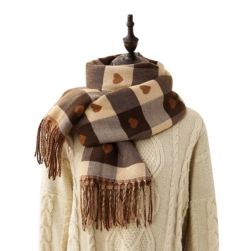 Y-Z Bulk Warm Heart Plaid Quality Pashmina Christmas Large Thick Soft Scarf Scarves Women Decor Shawl Wrap