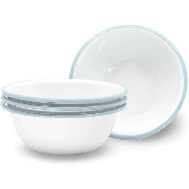 Wholesale large size solid color low price food safe printed logo camping outdoor metal enamel travel bowl