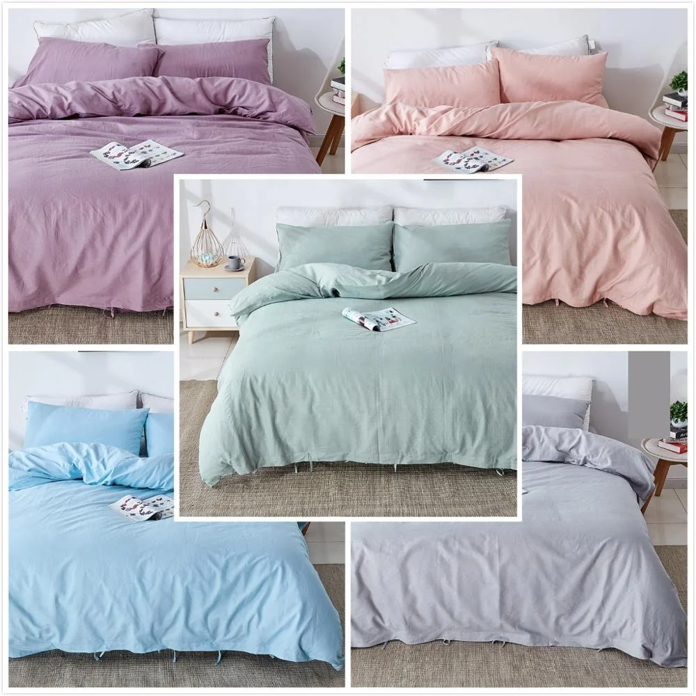 55%Linen 45%Cotton Fabric Nordic Minimalist Solid Color 4pcs Linen/Flax Bedding Set