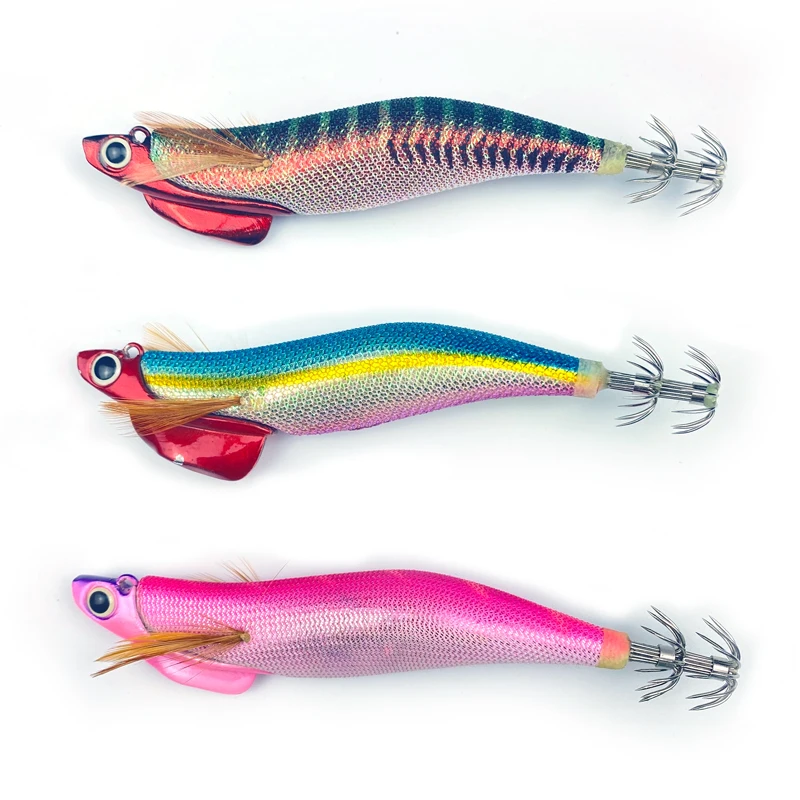 Factory Price Yo-zuri Mold Squid Hook Jig Fishing Wooden Shrimp Lure EGI Squid Jig Lure