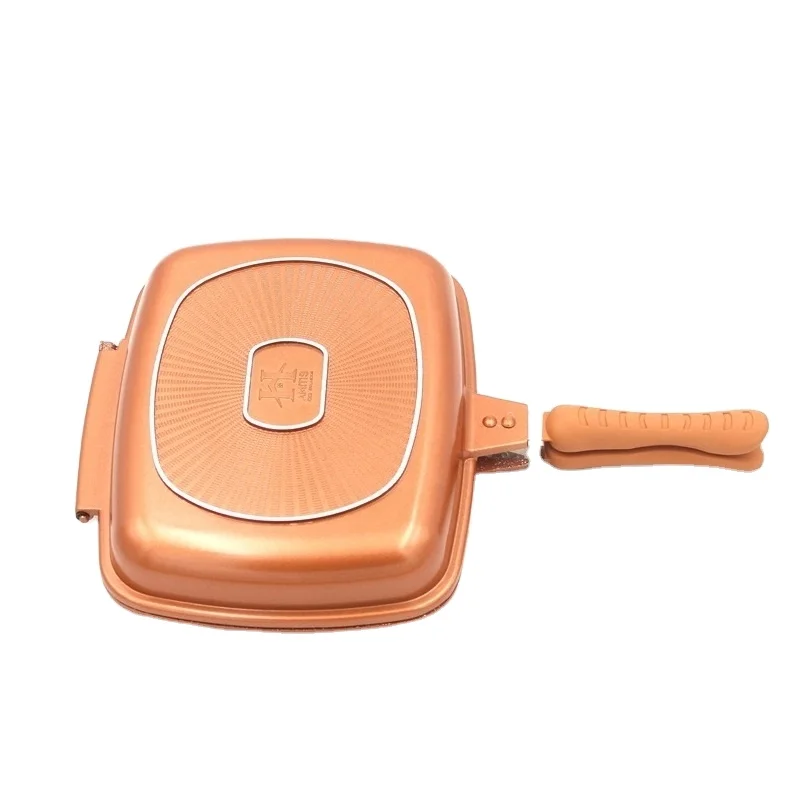 Die Cast Aluminium Double Grill Fry Pan Ceramic Non Stick Coating Double Griddle Toaster Pan 32Cm