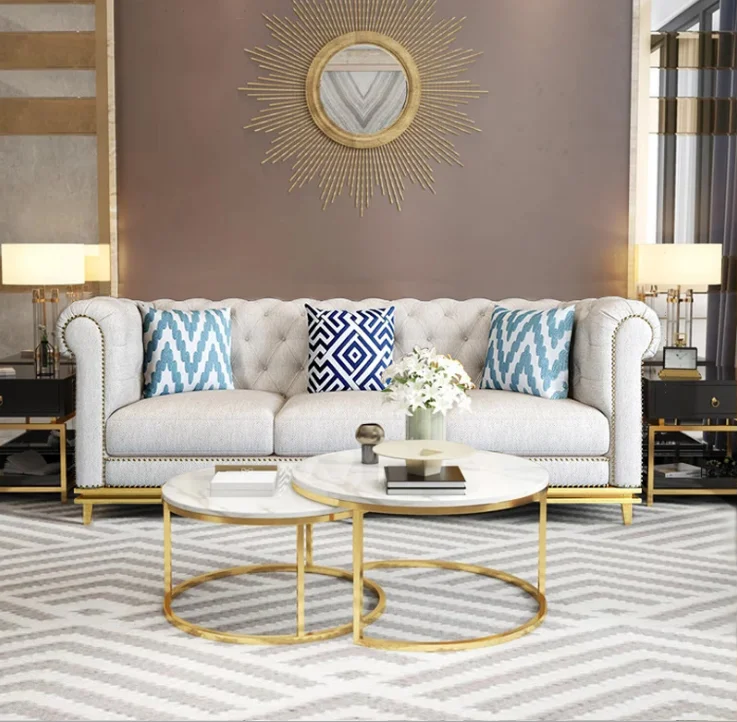 Villa furniture Scandinavian style simple fabric light luxury sofa set modern living room single double and triple wooden