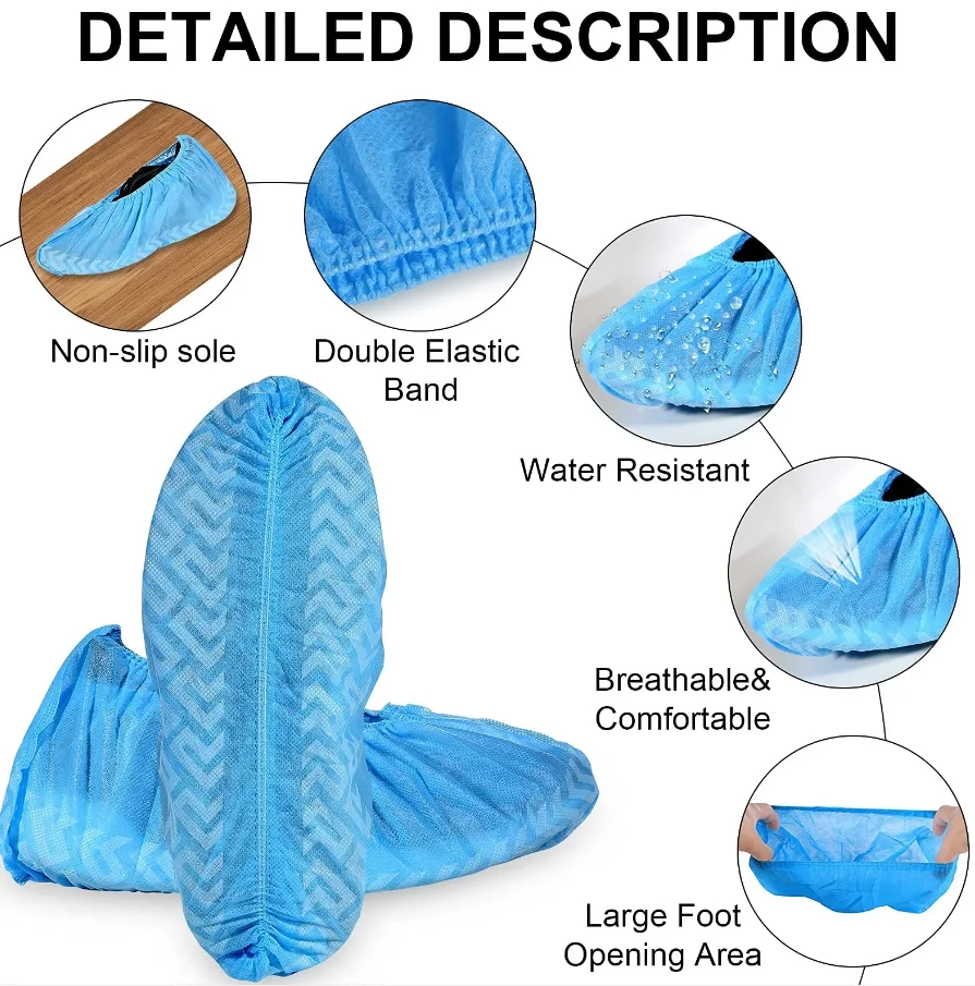 Top Sell Non woven Shoe Cover Rubber Band Nonslip On Sole Dustproof Waterproof Thickening Wear Resistance Disposable Shoe Cover