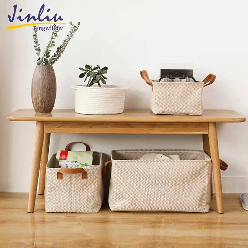 High Quality Collapsible Cotton Linen Fabric Baskets Kids Toy Storage Bins Organizer Basket For Shelves
