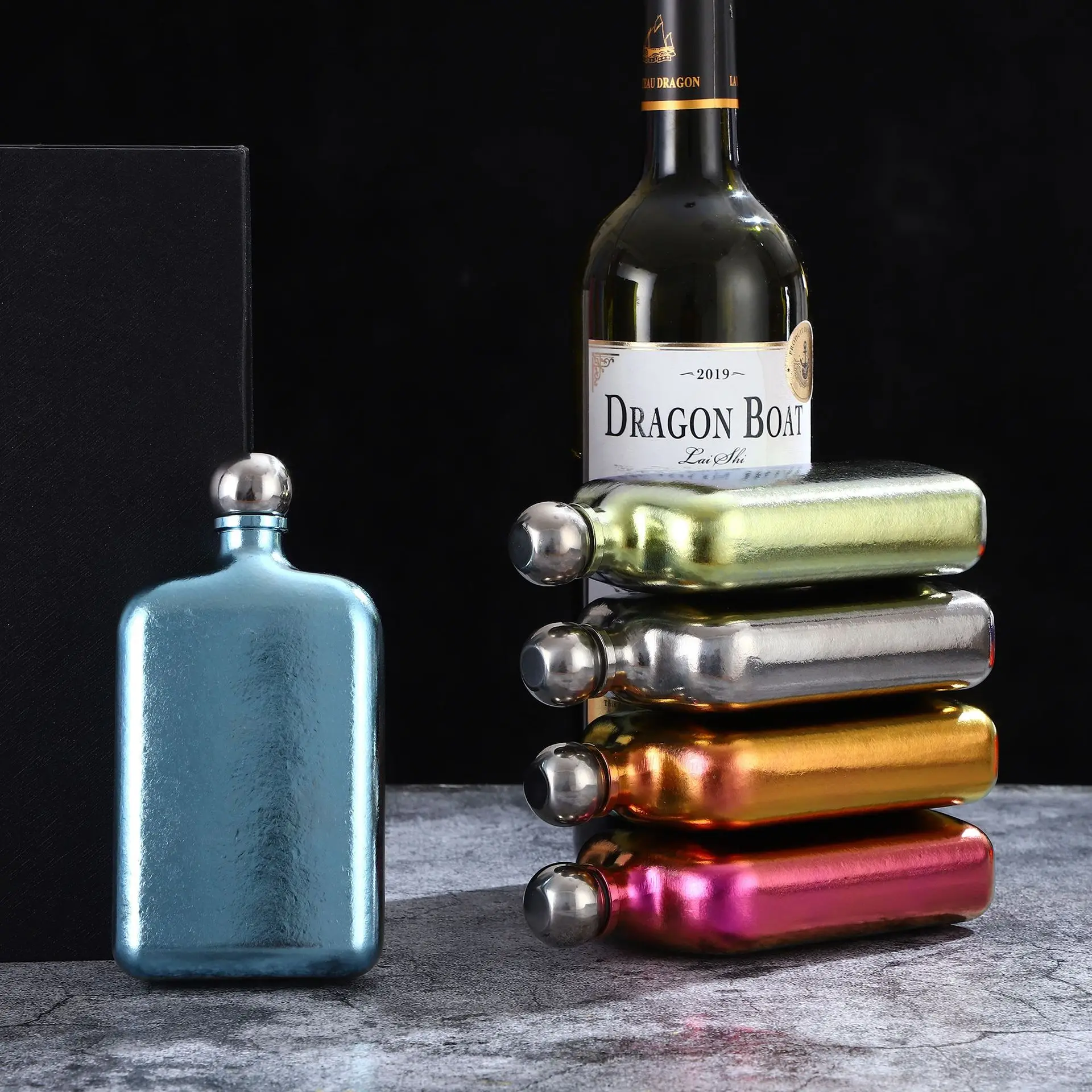 Custom 7oz Alcohol Flask Male Whisky Wine Pot Bottle Portable Pocket Box Set Outdoor Pure Titanium Flasks