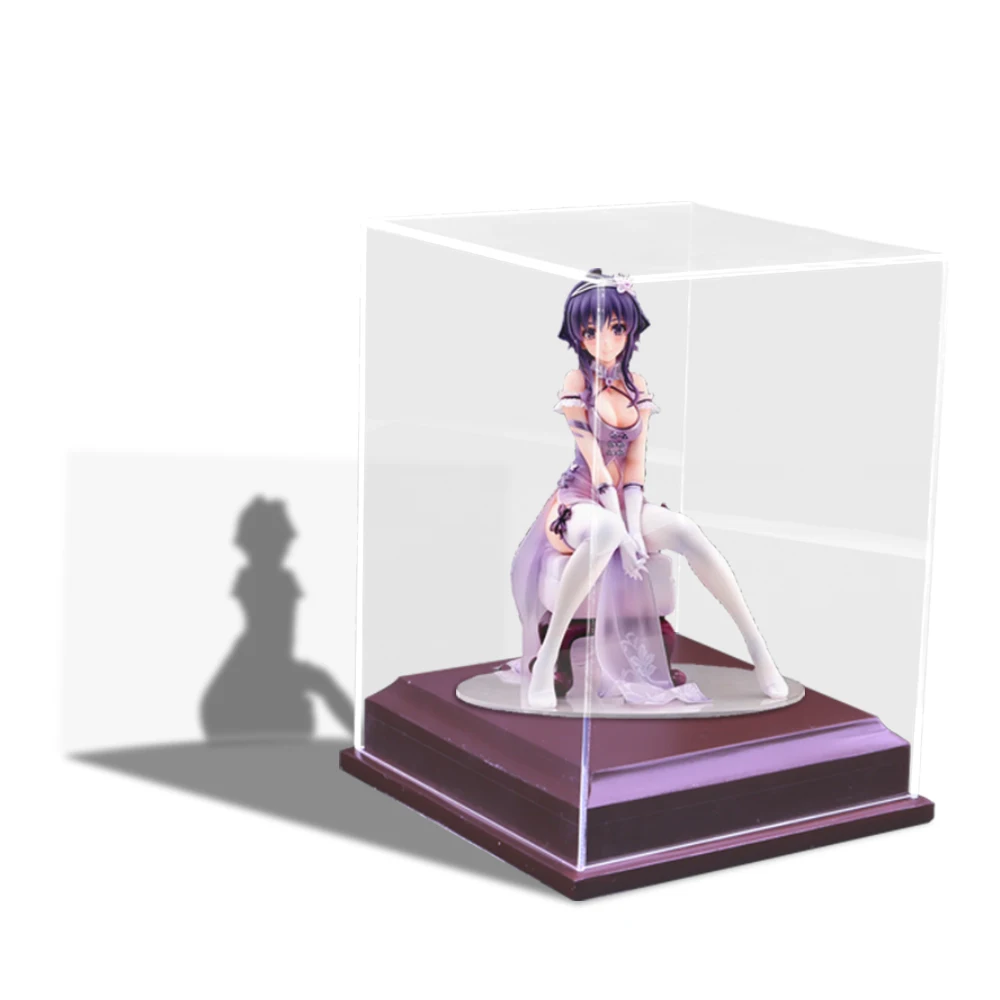 Custom multi-function acrylic box acrylic toy display box with wood base square handcraft acrylic display stand box