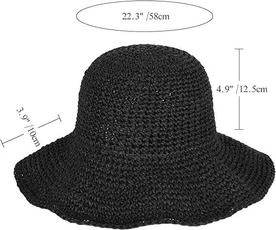 Straw Sun Hat Foldable Packable Wide Brim Summer Beach Hat Crochet Bucket Hat for Women