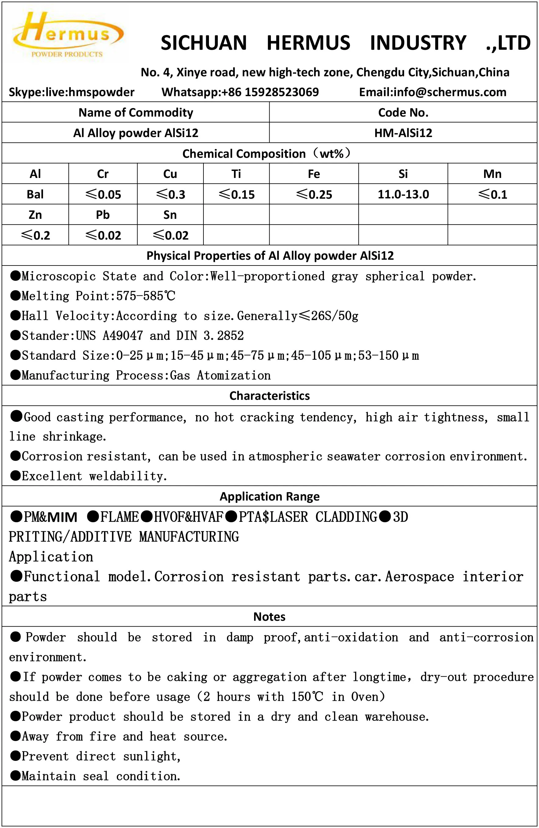 Aluminum alloy powder AlSi12/AlSi10Mg/AlSi7Mg/2024/6061/7050 welding al powder 3D printing