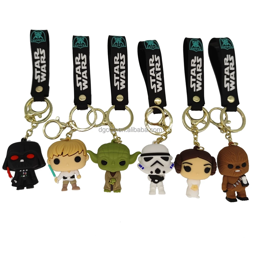 6 new mold Star key chain American movies Mandalorian Luke Skywalker Darth Vader Leia Organa Solo wars pvc rubber keychain