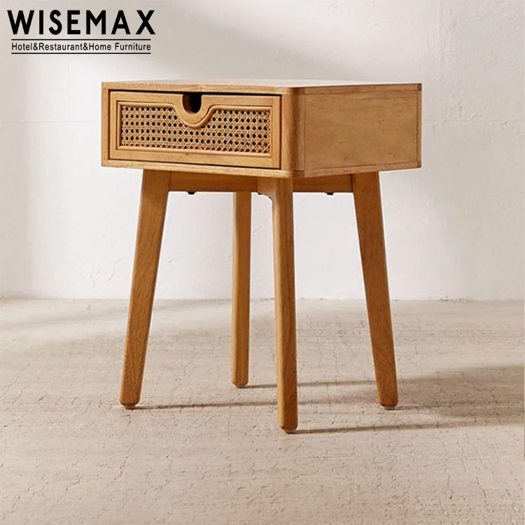 Мебель WISEMAX современная элегантная тумбочка с высокими ножками деревянный боковой столик плетеный прикроватный из ротанга выдвижным ящиком для