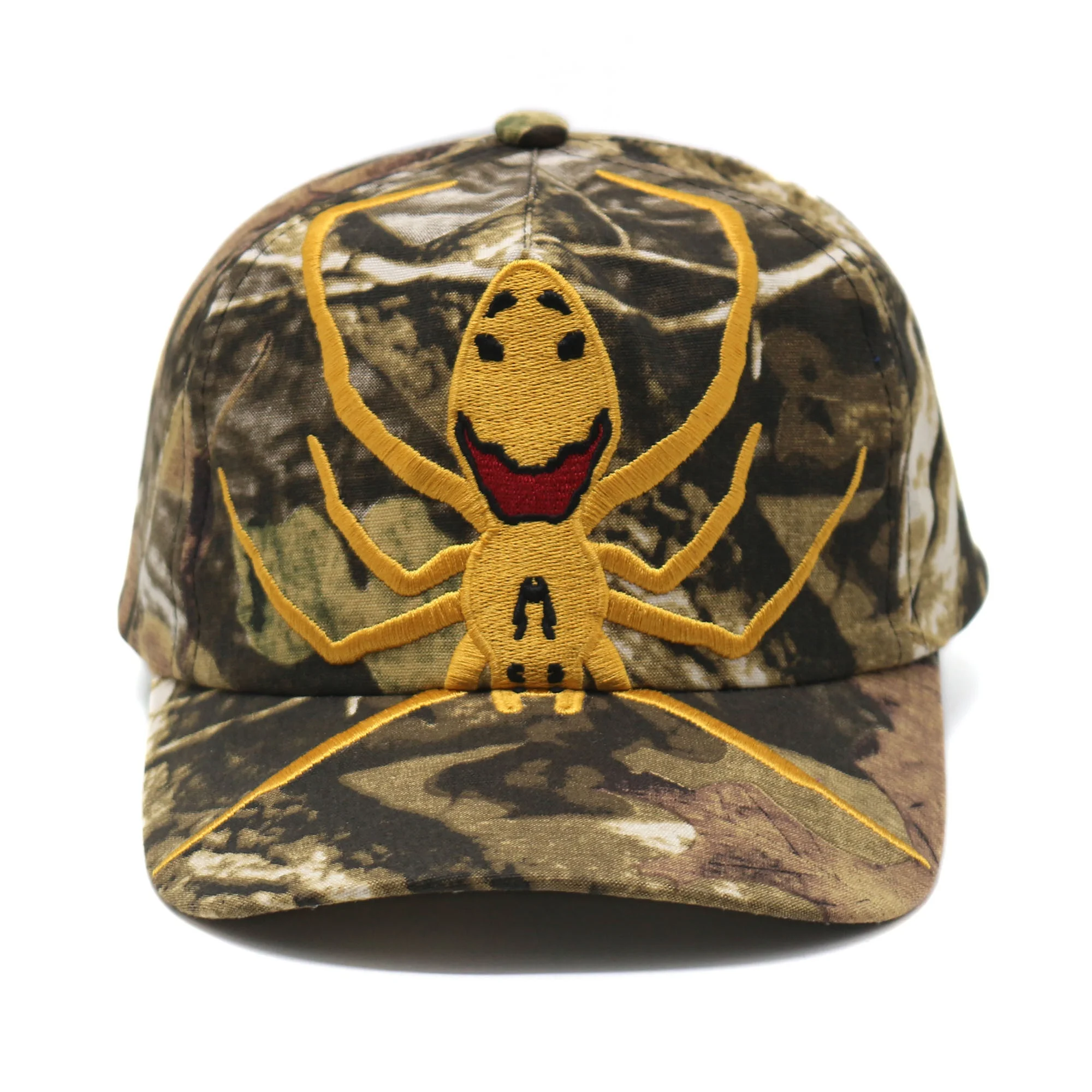 Cotton 5 panels unstructured embroidered logo snapback cap unstructured slight curved brim camo hat