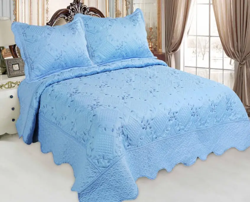 BORYARD Colcha Quilted Bedspread Set Embroidery Quilting Microfiber Bedding for Bedroom