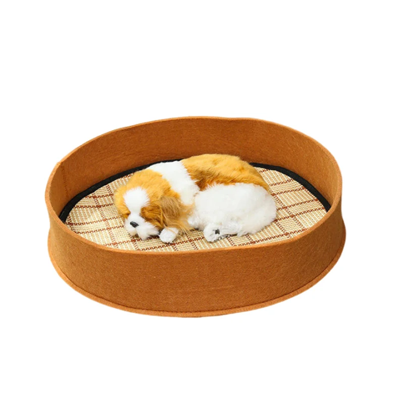 Factory Price Four-Seasons Solid Color Round Felt Pet Dog And Cat Beds With Replaceable Cooling Mats
