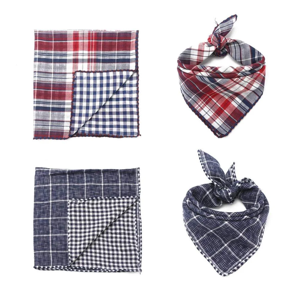 
Personalized Double Sided Plaid Cotton Dog Bandana 