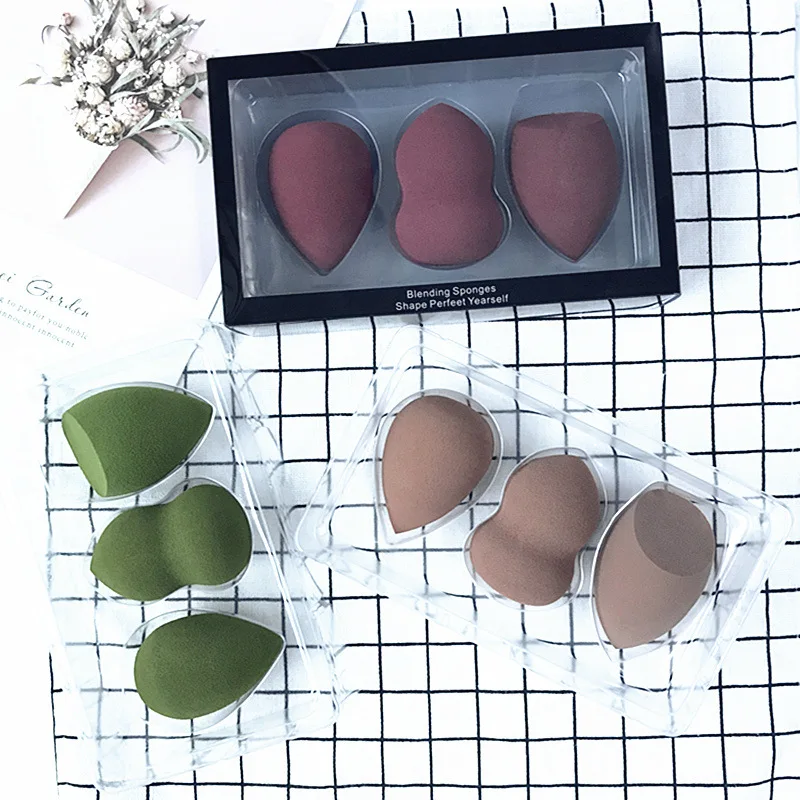Saiyii Custom Logo 3Pcs Cosmetic Foundation Sponge Blender Complexion Make Up Sponge Set With Box