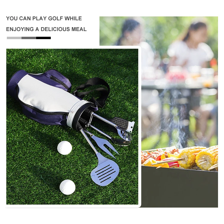 Golf Club BBQ Tools Set Stainless Steel Accessories Barbecue BBQ Tool with TPR Handle
