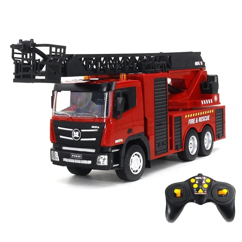 1:18 Semi-alloy remote control aerial ladder fire truck 9 channel radio control water spraying fire engine toy for Huina 1361 rc
