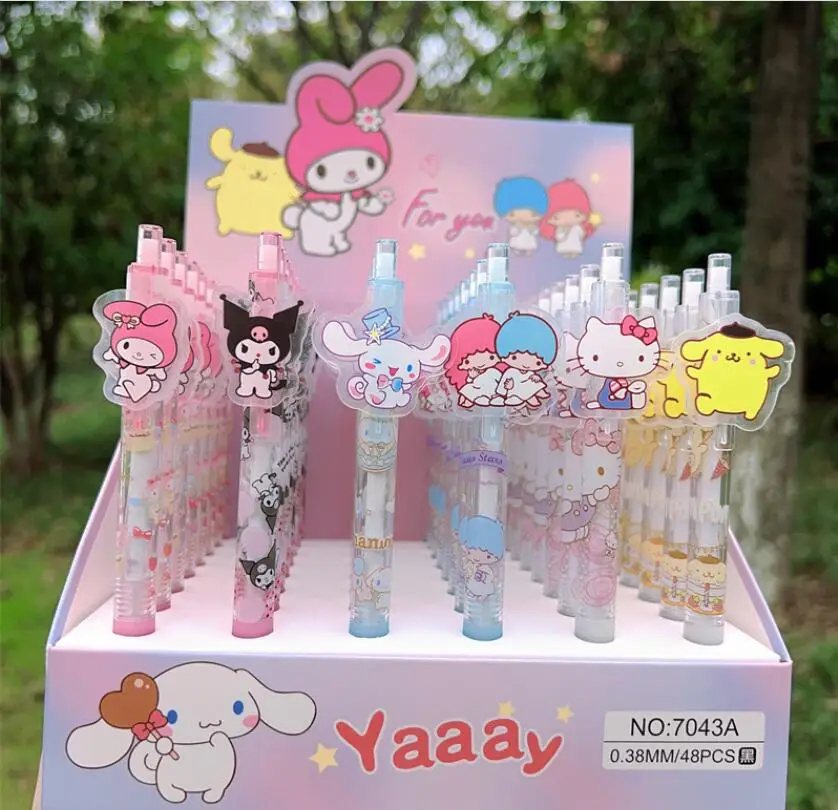 YWMX 48 pcs/box Kawaii Kuromi Melody Series Student  Pens Smooth Writing Supplies 4 Colors For Stationery School