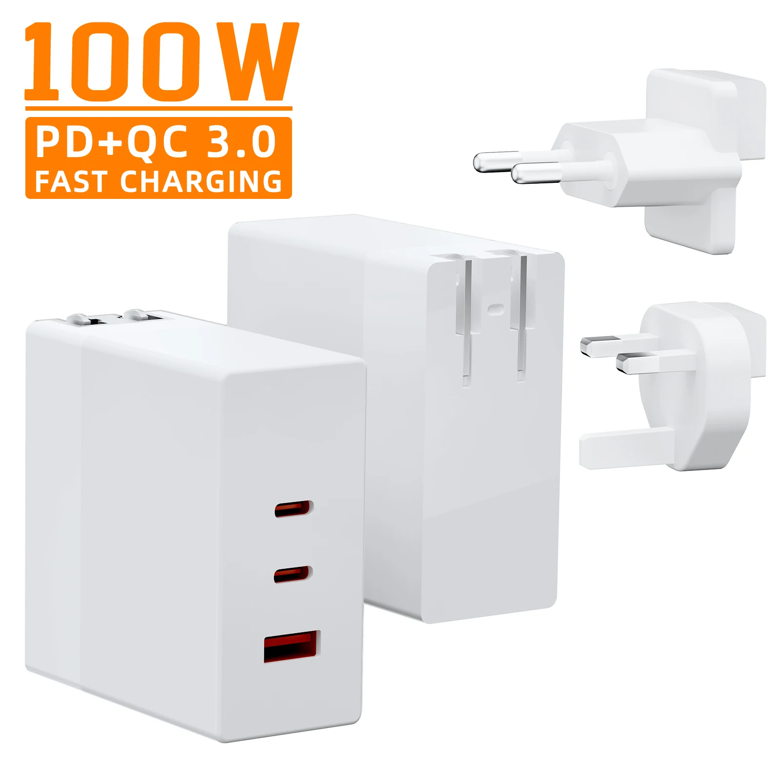 100W USB C Wall Charger GaN 3-Port Fast Charging Station,PD QC Foldable Charger Block Portable 65W Laptop Adapter for MacBook