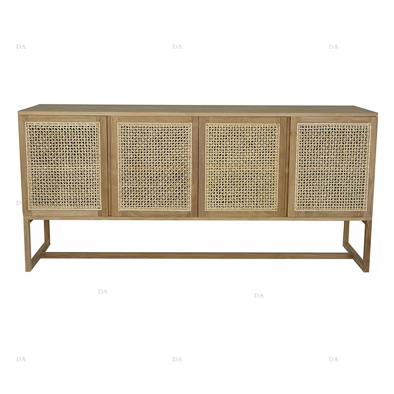 Factory Wholesale Oak Buffet Table Solid Wood Rattan Furniture Dining Room Sideboard Buffet Cabinet