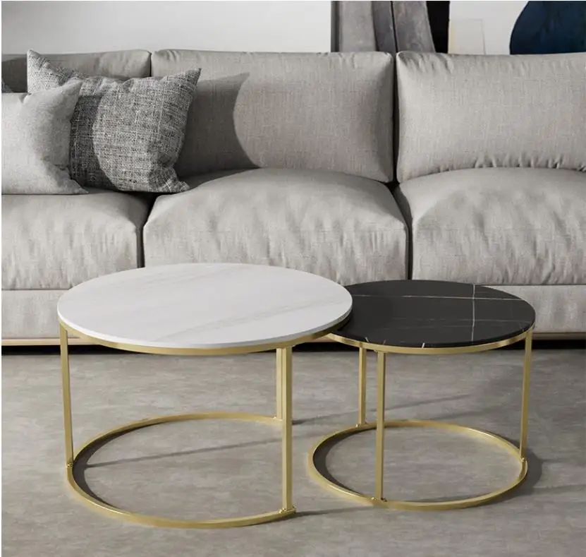2022 new arrival wholesale cheap modern design minimalist small apartment round set marble rock slab coffee table tea table