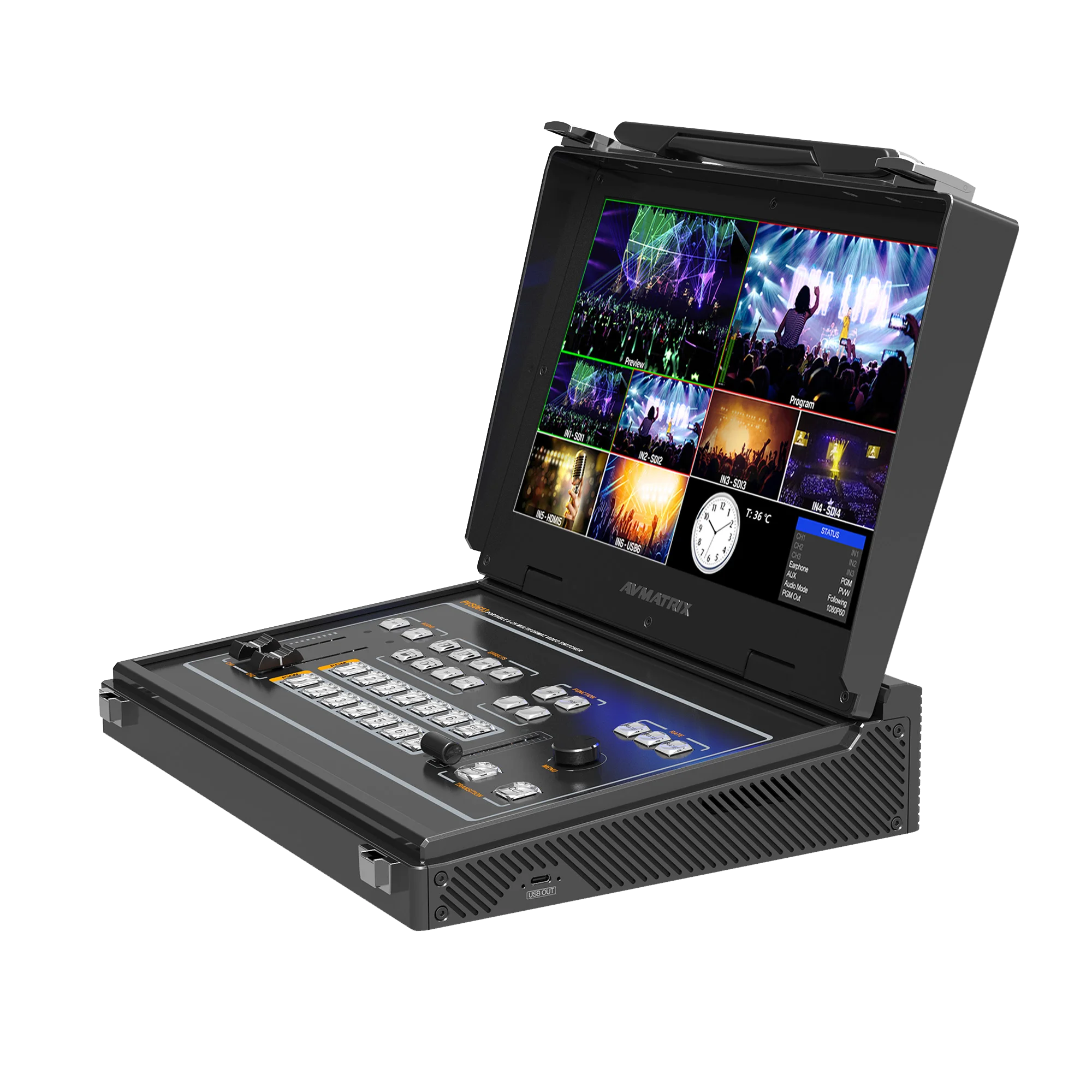 AVMATRIX PVS0613U Black Portable Full HD 13.3 inch 6 Channel SDI HDMI Live Streaming Video Switcher