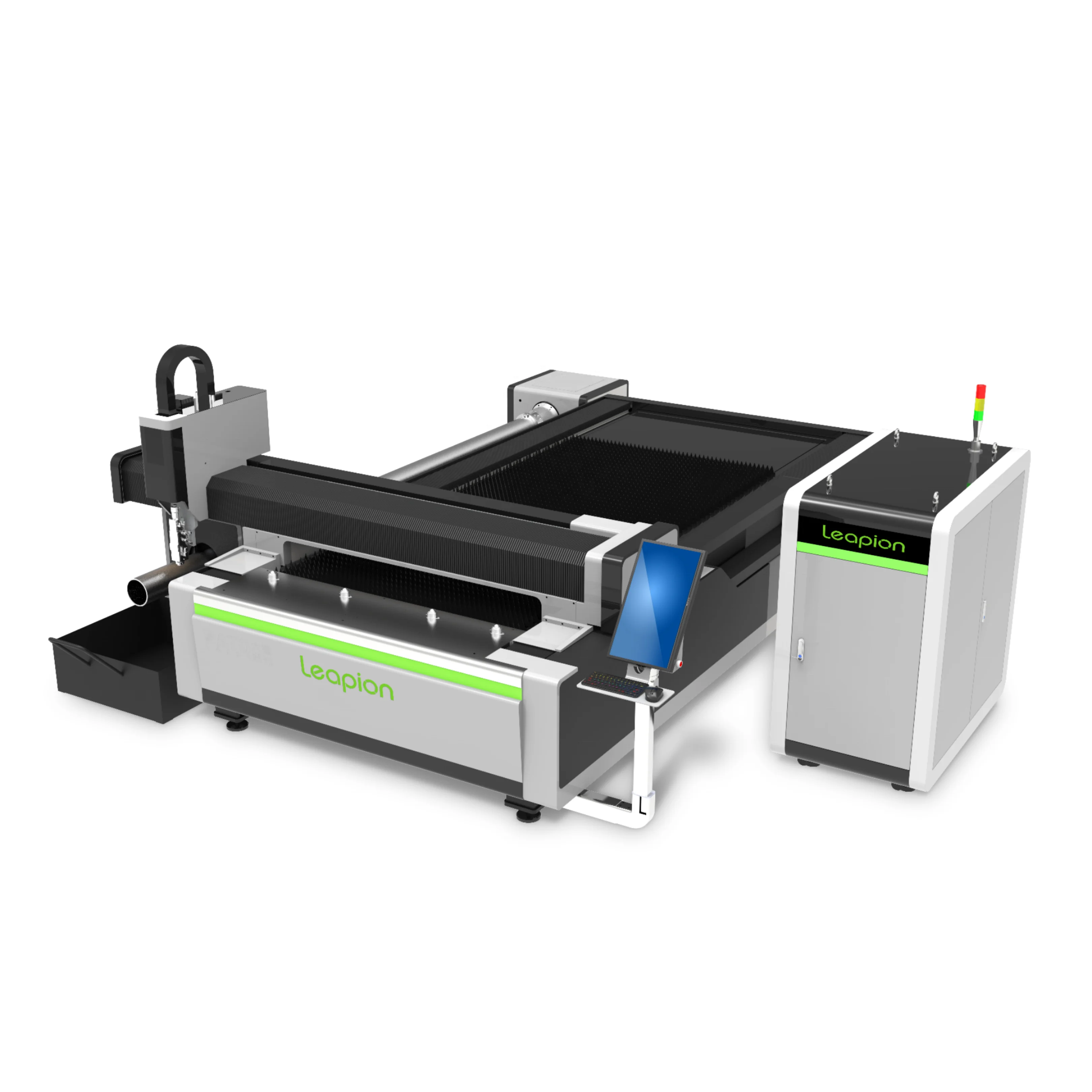 Leapion 4kw cast iron body Fiber laser cutting machine with exchange working table for sheet steel and tube