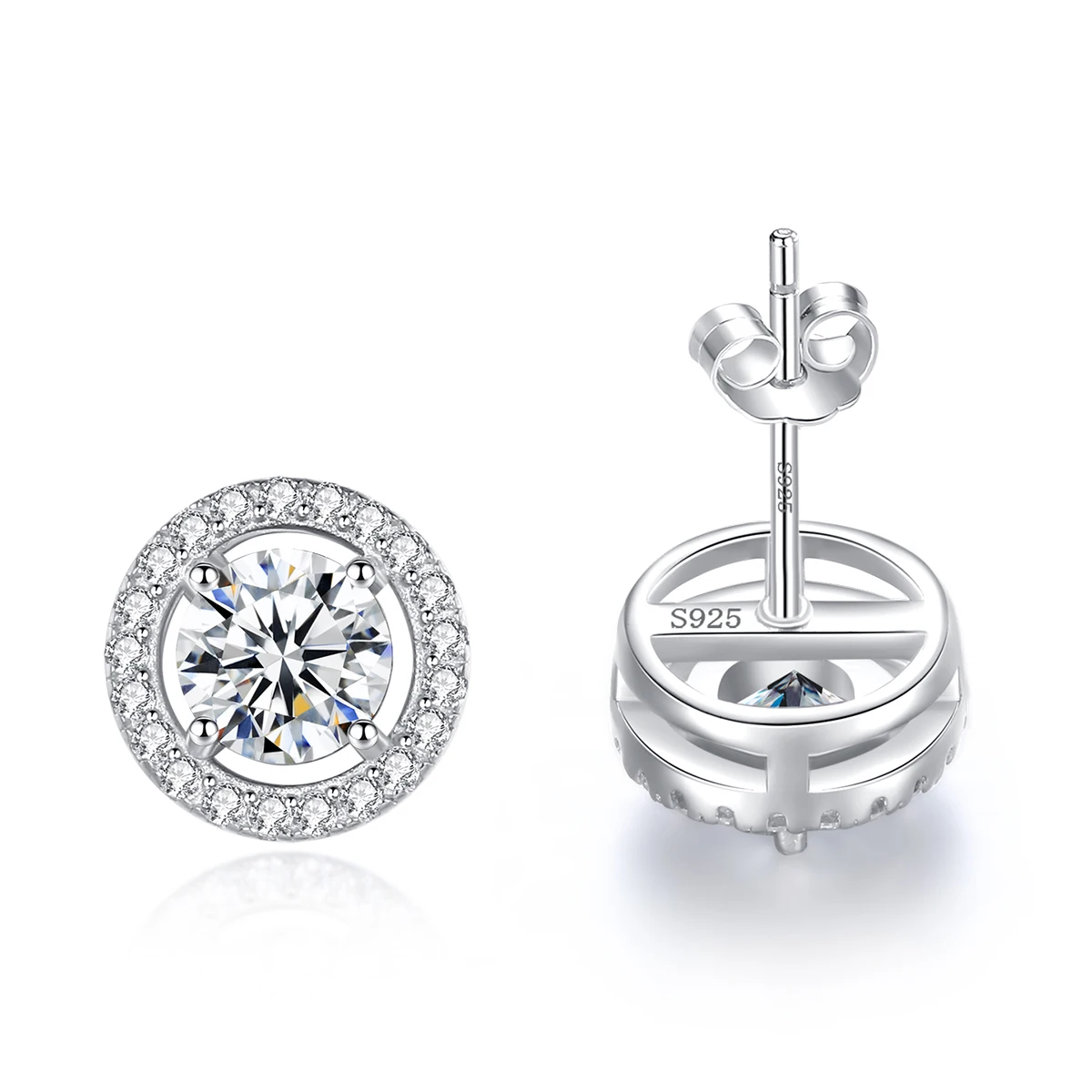 CZCITY Brand Jewelry Simple Disc Charm Diamond Round Stud Earing GRA 925 Silver Moissanite Earring 925