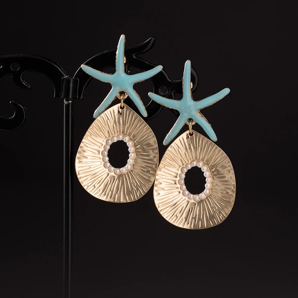 Gold Plated Enamel Ocean Starfish Conch Shell Stud Earrings freshwater pearl drop shell dangle earrings Jewelry Accessories