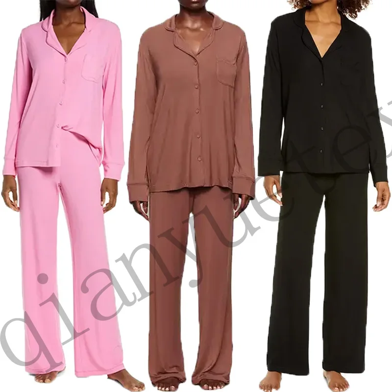 Factory Supplier OEM Custom Women Modal Pajamas Soft Knitted Wide Leg Bottom 2PCS Pajamas Set Full Length Sleepwear