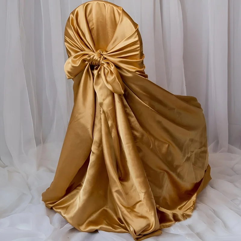 Wholesale Chair Slipcovers Gold Satin Tie Back Universal Chair Covers with Tie for Wedding